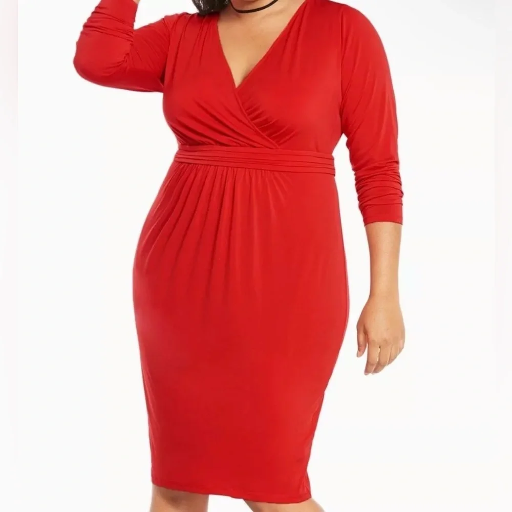 NWOT Torrid Red Shirred Front Bodycon V-Neck Dress 4X Women Holiday Christmas